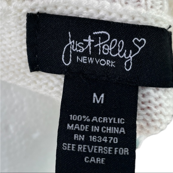 NWT Just Polly juniors Frayed V-neck Cherry Pullover Oversize Sweater Size Med - Picture 5 of 10